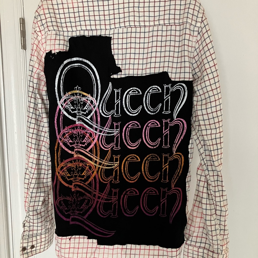 Ladies flannel rock n roll long sleeve shirt ….NWT.  Custom made